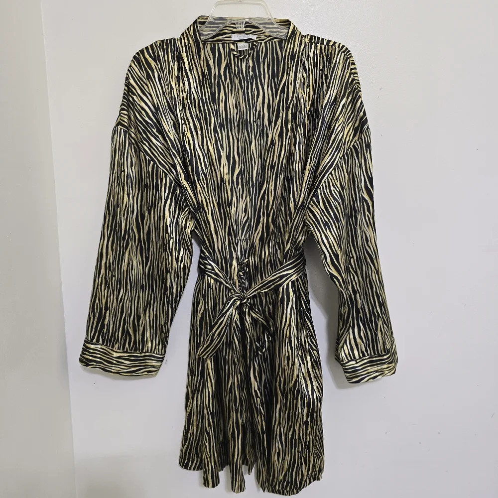 vintage‎ EVANDALE Intimates size M/L Silky Satin Animal Print Robe Black Gold